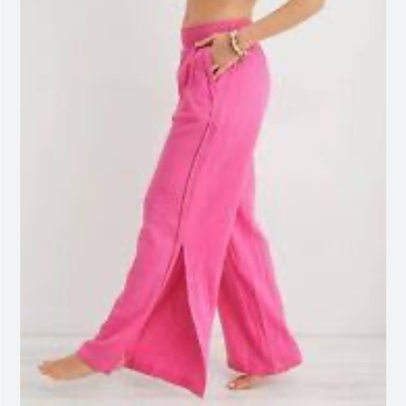 Aerie Pink Gauzy Pool To Party Crop Top and Pants Set - Picture 3 of 16